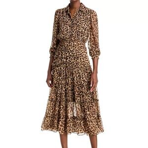 T TAHARI LONG SLEEVE LEOPARD MAXI DRESS SMALL NEW!